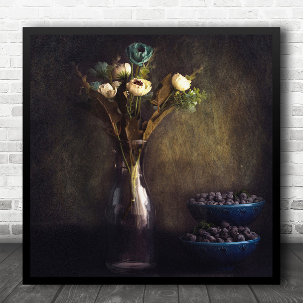 Blueberry Blueberries Fruit Berry Berries Painterly Flower Square Wall Art Print