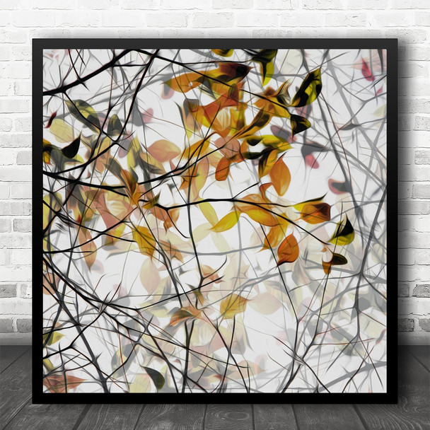 Branches Autumn Leaves Leaf Twigs Brussel Belgium Song Square Wall Art Print