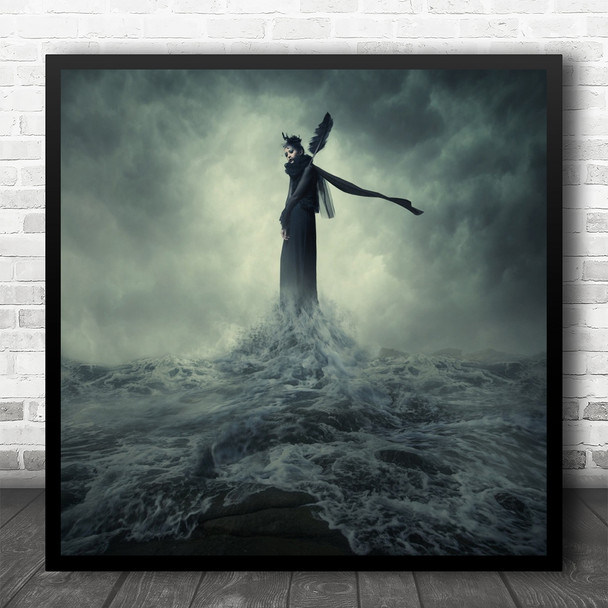 Water Sea Ocean Marine Goddess Woman Fairy Tale Cloudy Landscape Square Wall Art Print