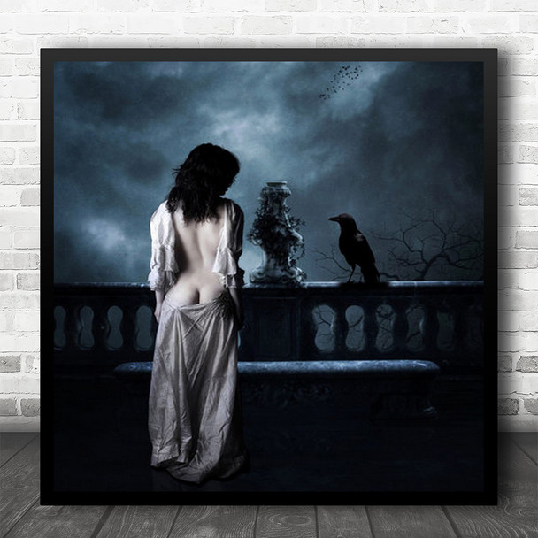 Gothic Ruleofthirds Edwardian Nude Erotic Woman Beautiful Raven Square Wall Art Print