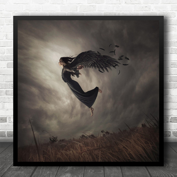 Angel Wing Wings Feather Feathers Fly Flying Flight Field Grass Square Wall Art Print
