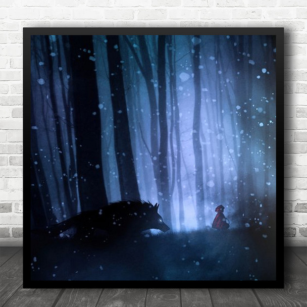 Loup Chaperon Rouge Red Little Girl Forest Cold Night Snow Square Wall Art Print