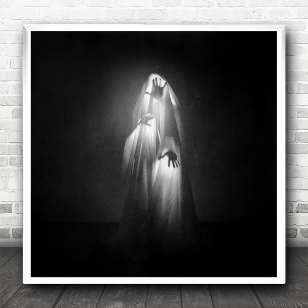 Conceptual Abstract Light Shadow Hands Fabric Cloak Cloth Square Wall Art Print