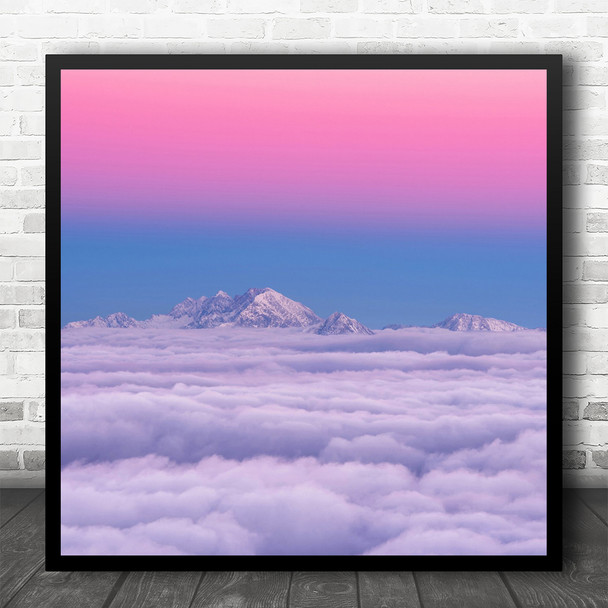 Sunset Mountain Fog Pink Sky Blue Alps Kamnik Julian Mist Mystic Square Wall Art Print