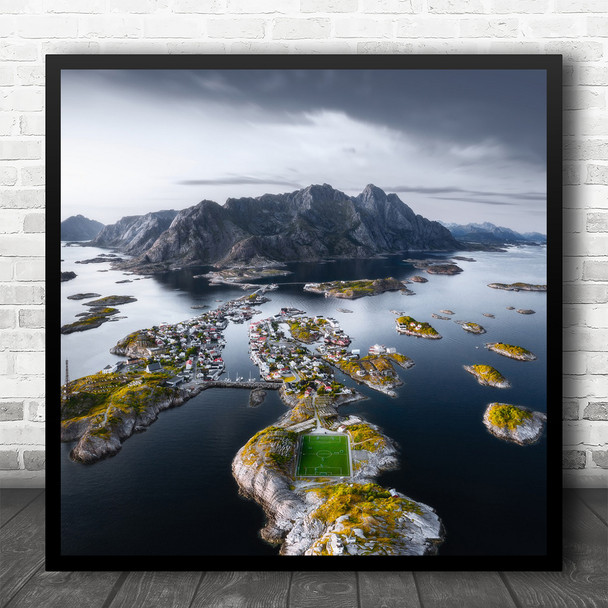 Landscape Henningsvaer Stadium Arena Soccer Pitch Football Sport Square Wall Art Print