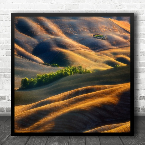 Landscape Tuscany Italy Fields Golden Hills Rolling Wave Waves Square Wall Art Print