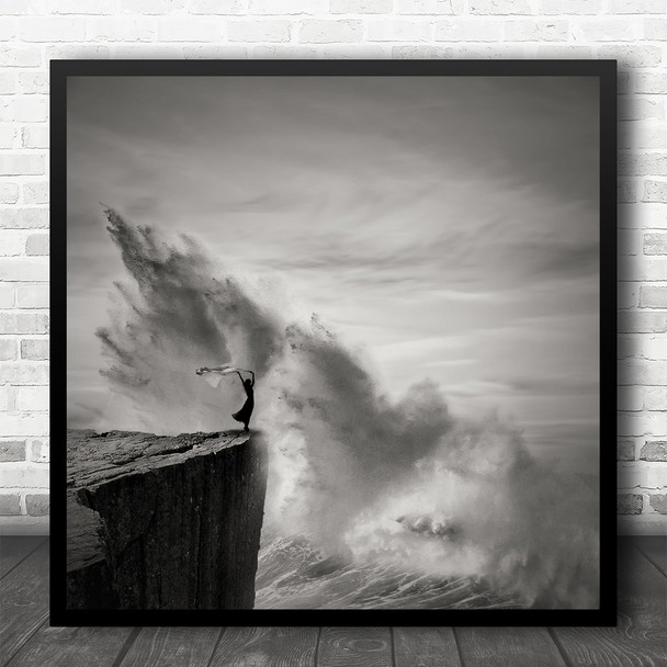 Wave Waves Splash Crash Wind Windy Storm Drama Dramatic Coast Square Wall Art Print