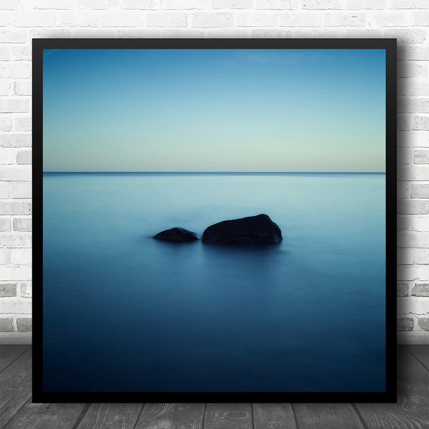 Seascape Sweden Water Zen Simple Minimalism Minimalistic Blue Square Wall Art Print
