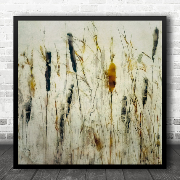 Cattail Reed Riverside Multiple Exposure Graphic Illustration Square Wall Art Print