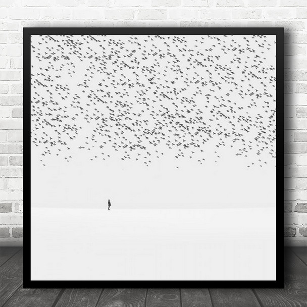 Birds Bird Flock Person Graphic High-Key Pattern Alone Lonely Square Wall Art Print