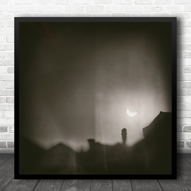 Vigo Spain Moon Solar Eclipse Rooftops Grain Grainy Cityscape Square Wall Art Print