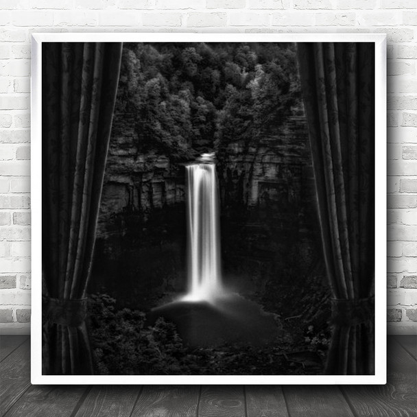 Waterfall Monochrome Thaugannock Falls Curtains Curatin Long Square Wall Art Print