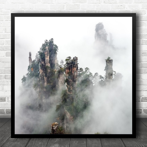 Zhangjiajie High-Key Trees Cliff Cliffs Peak Peaks Mountains Square Wall Art Print