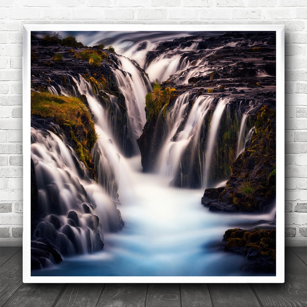 Bruarfoss Iceland Waterfall Smooth Silky River Stream Flow Square Wall Art Print