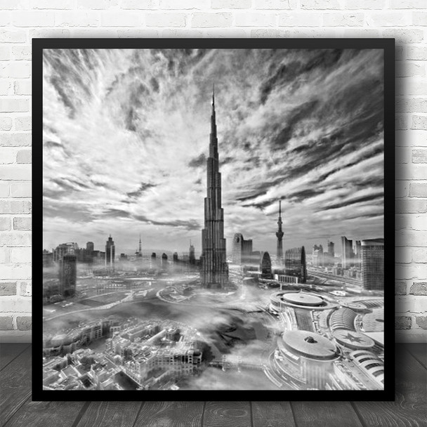 Dubai No words Burj Khalifa Skyline City Cityscape Modern Square Wall Art Print