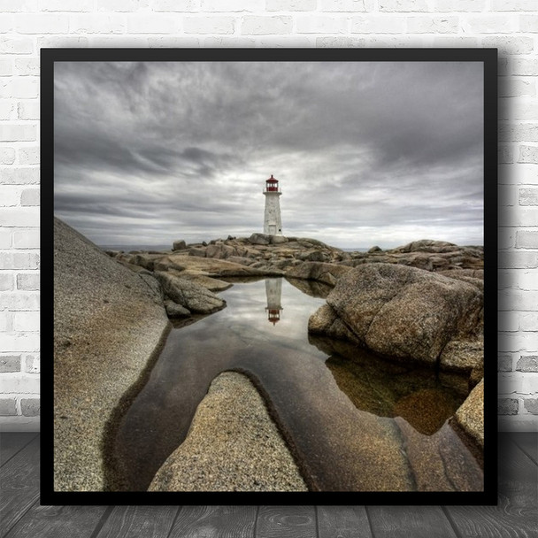 Landscape Lighthouse Cove Nova Scotia Canada Marine Coast Square Wall Art Print