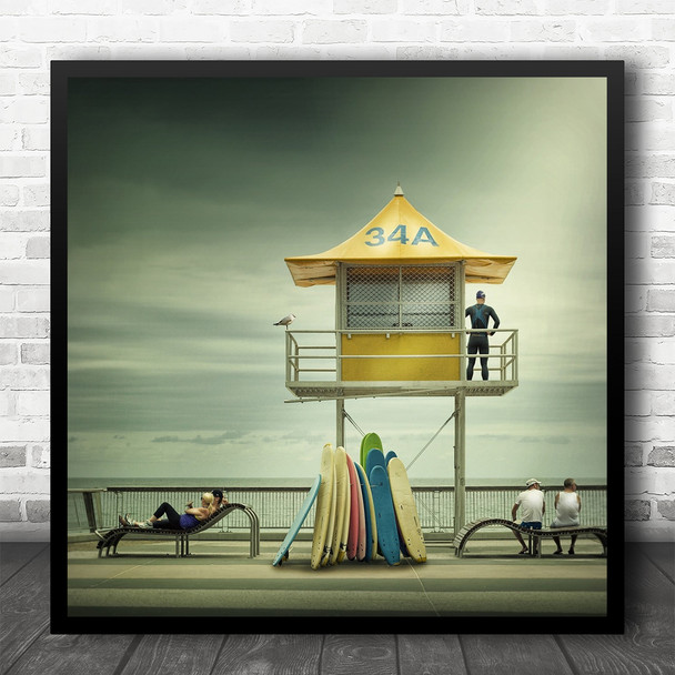 Surfing Guard People Water Sky Paradise Beach Boards Life Square Wall Art Print