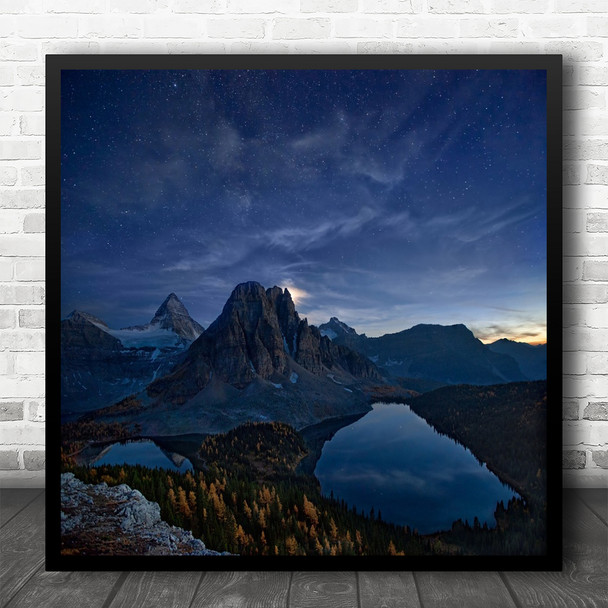 Mountains Sky Stars Canada Lake Mountain Landscape Mount Square Wall Art Print