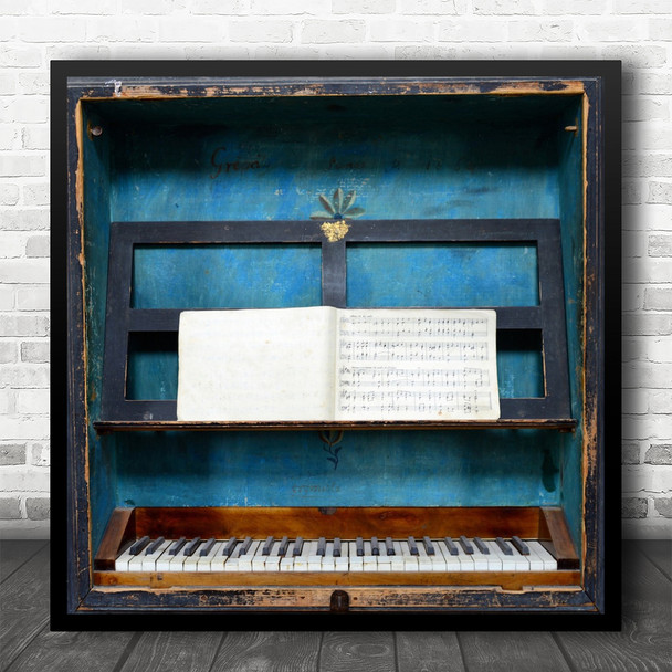 Music Keyboard Organ Blue Ebony Ivory Note Wood Brasov Romania Square Wall Art Print