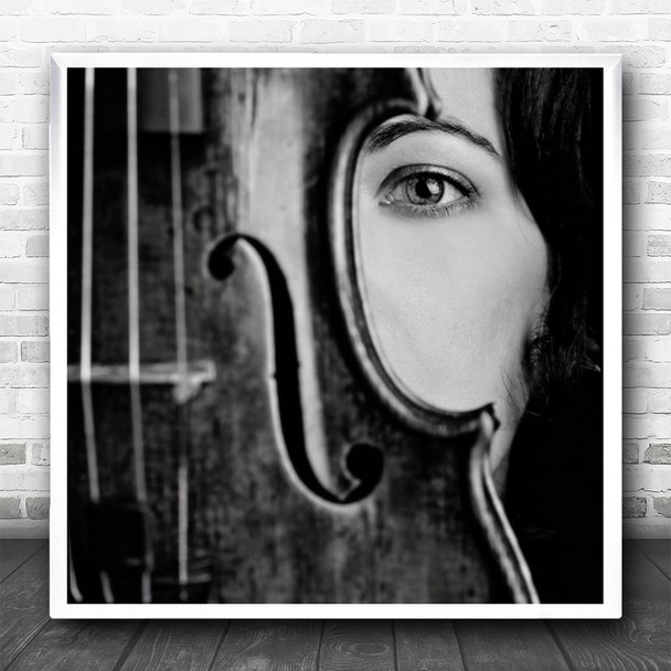 Violin Eye Stare Black And White Square Wall Art Print