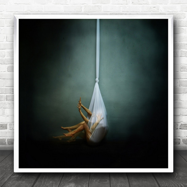 Double Exposure Conceptual Cocoon Fabric Naked Person Blurry Square Wall Art Print