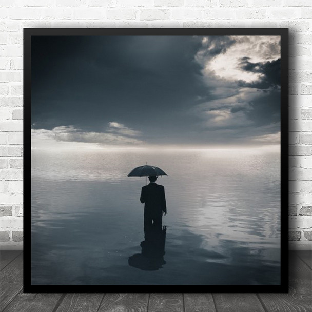 Self Inner Umbrella Water Horizon Sea Ocean Infinity Surreal Man Square Wall Art Print