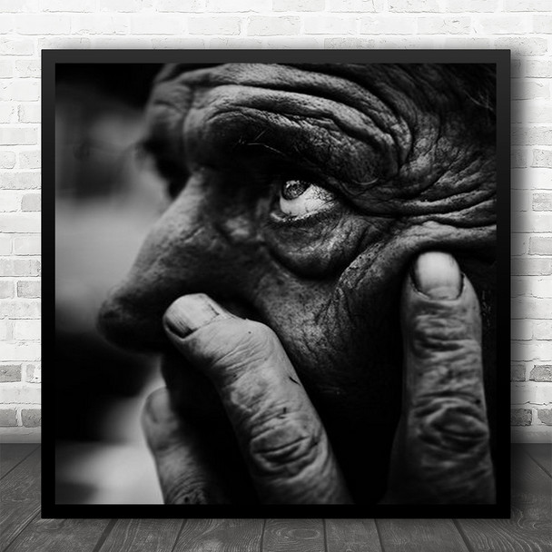 Abstract Black And White Wrinkles Eyes Nails Fingers Photography Square Wall Art Print