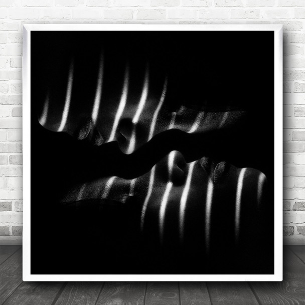 Face Faces Zebra Stripes Lines Dark Low-Key Blinds Mood Emotion Square Wall Art Print