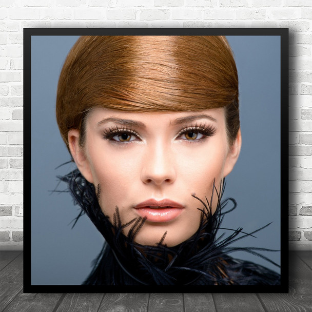 Portrait Face Model Person Strict Studio Woman Straight Fashion Square Wall Art Print