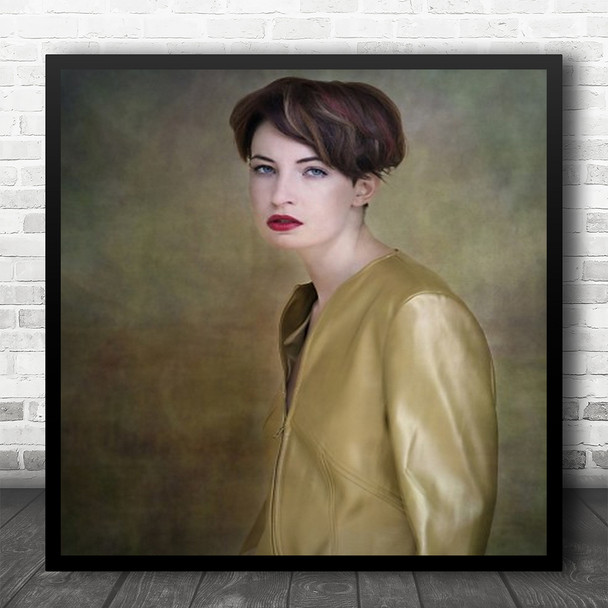 Portrait Woman Studio Half Body Face Jacket Golden Short Hair Square Wall Art Print