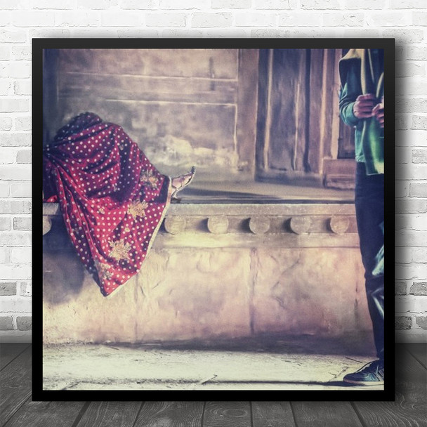 Couple Emotion Man Woman Passion Red Green India Dress Skirt Square Wall Art Print