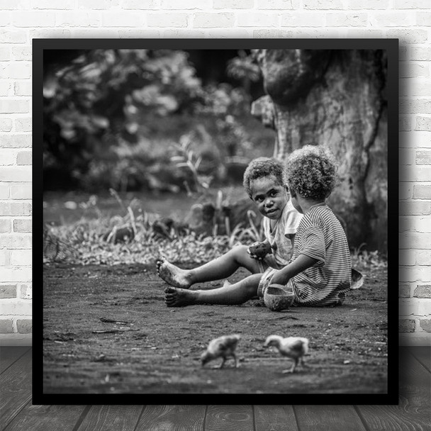 Child Date Chicken Ambrym Vanuatu Boy Kid Children Kids Meet Square Wall Art Print