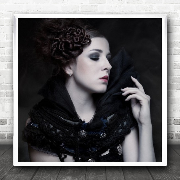 Poland Portrait Mood Emotion Feeling Closed Eyes Woman Model Square Wall Art Print