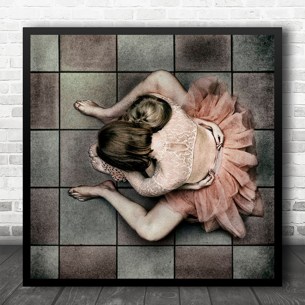 Hug Embrace Love Mother Daughter Tiles Grid Skirt Portrait Square Wall Art Print