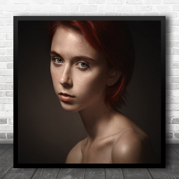 Portrait Red Hair Glance Mood Emotion Feeling Person Model Square Wall Art Print