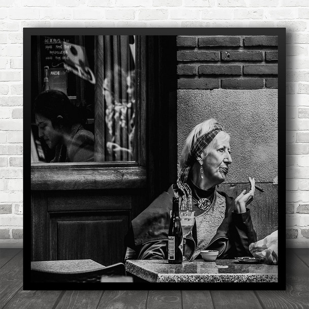 Street Urban Portrait Cigarette Discussion Talk Talking Square Wall Art Print