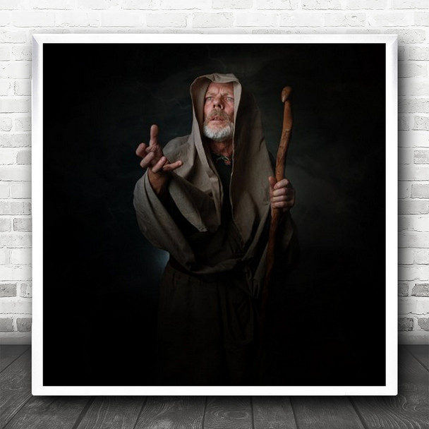 Poland Blind Diviner Old Wise Man Wooden Cane Square Wall Art Print