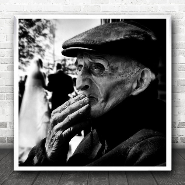 Portrait Man Old Wedding Emotion The Widower Square Wall Art Print