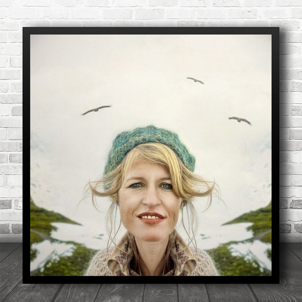 Blonde Woman Hat Outdoors Birds Square Wall Art Print