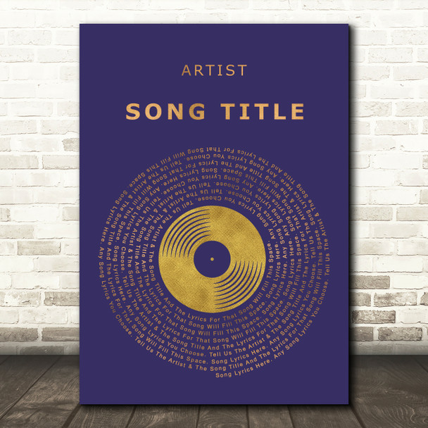 Blue & Copper Gold Vinyl Record Any Song Lyric Personalised Music Wall Art Print