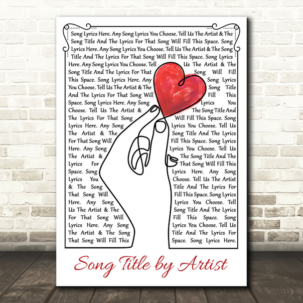 Line Art Hand & Heart Any Song Lyric Personalised Music Wall Art Print