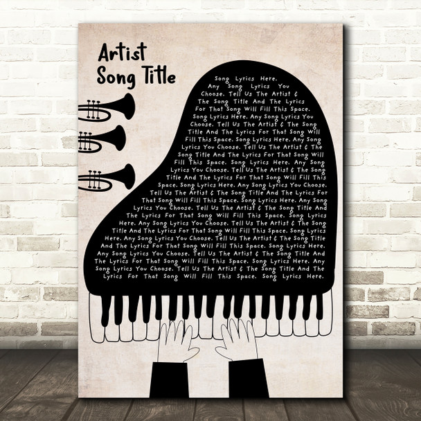 Piano Player & Trumpets Any Song Lyric Personalised Music Wall Art Print