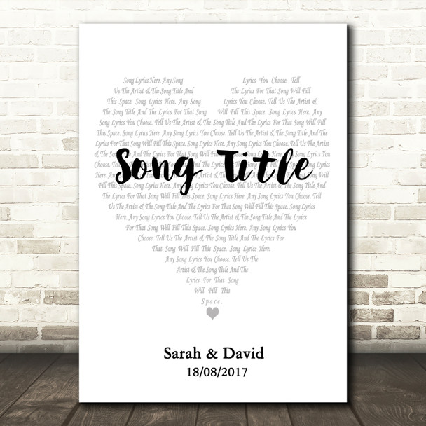 Simple Heart Pale Grey White Any Song Lyric Personalised Music Wall Art Print