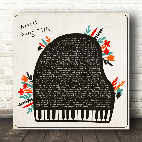 Floral Piano Square Any Song Lyric Personalised Music Wall Art Print