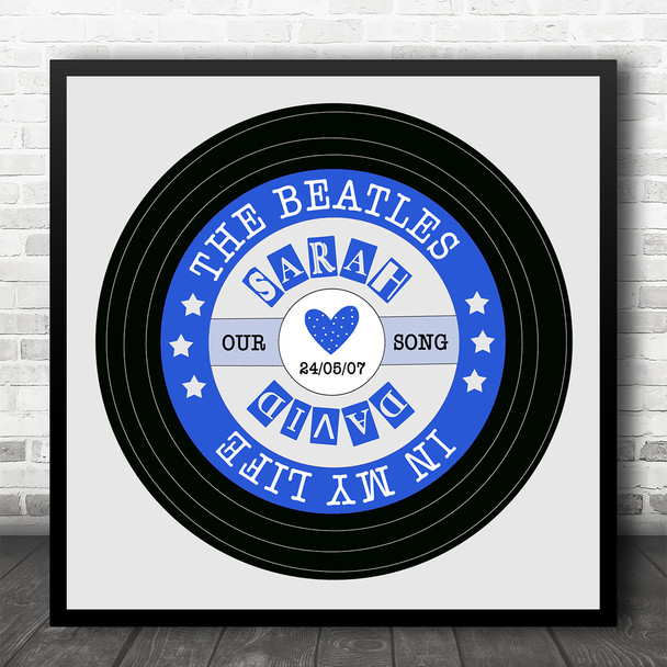 Blue Grey Square Vinyl Record Any Song Personalised Square Music Song Lyric Wall Art Print