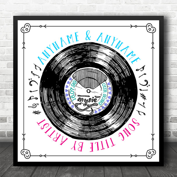 Sketch Record Our Any Song Square Personalised Square Music Song Lyric Wall Art Print