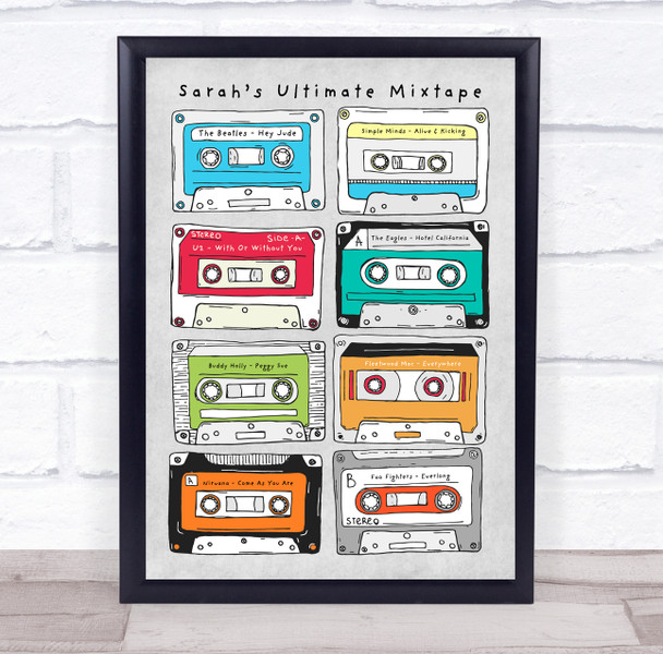 Cassette Tapes Any Text Songs Or Artists Personalised Music Song Lyric Wall Art Print