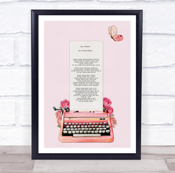 Roy Orbison Oh Pretty Woman Baby Pink Typewriter Music Song Lyric Wall Art Print