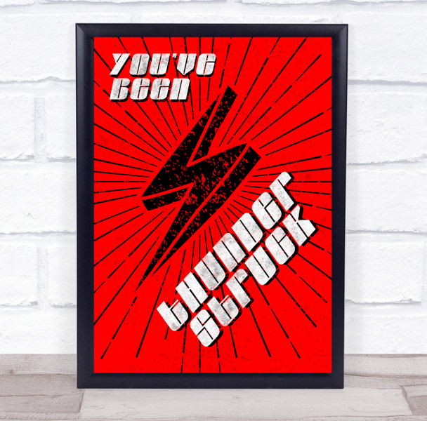 Acdc Thunderstruck Red Black Lightning Music Song Lyric Wall Art Print