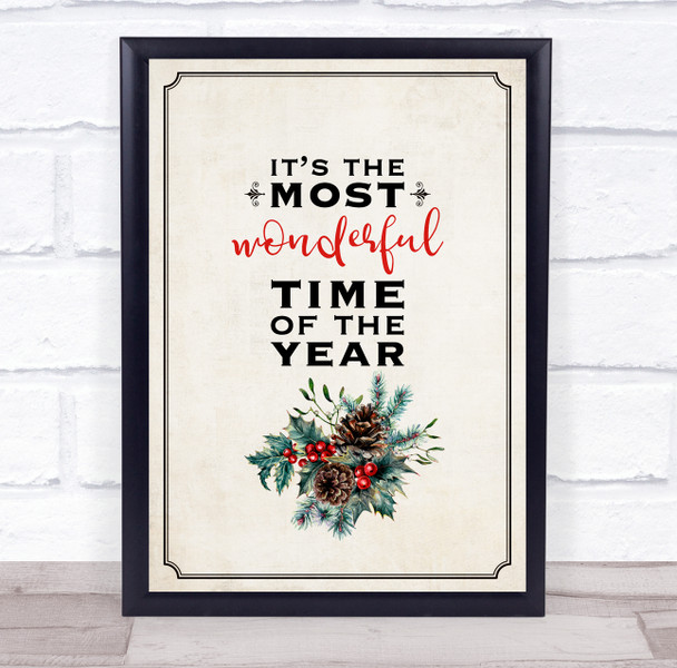 Retro Its The Most Wonderful Time Of The Year Christmas Wall Art Print